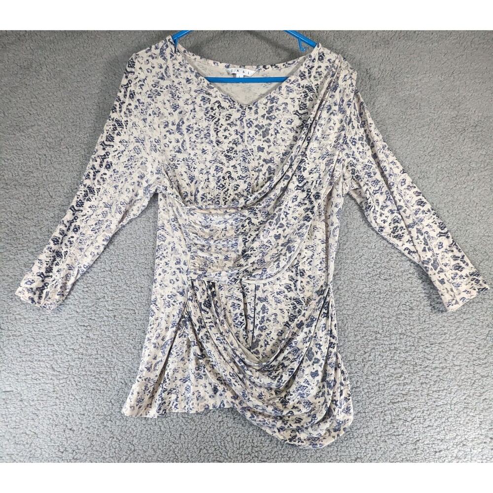 Cabi Blouse Womens Large Cowl Neck Tunic Top Abstract Print Long Sleeve